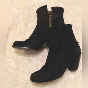 Women’s Black Suede Fringe Ankle Boots